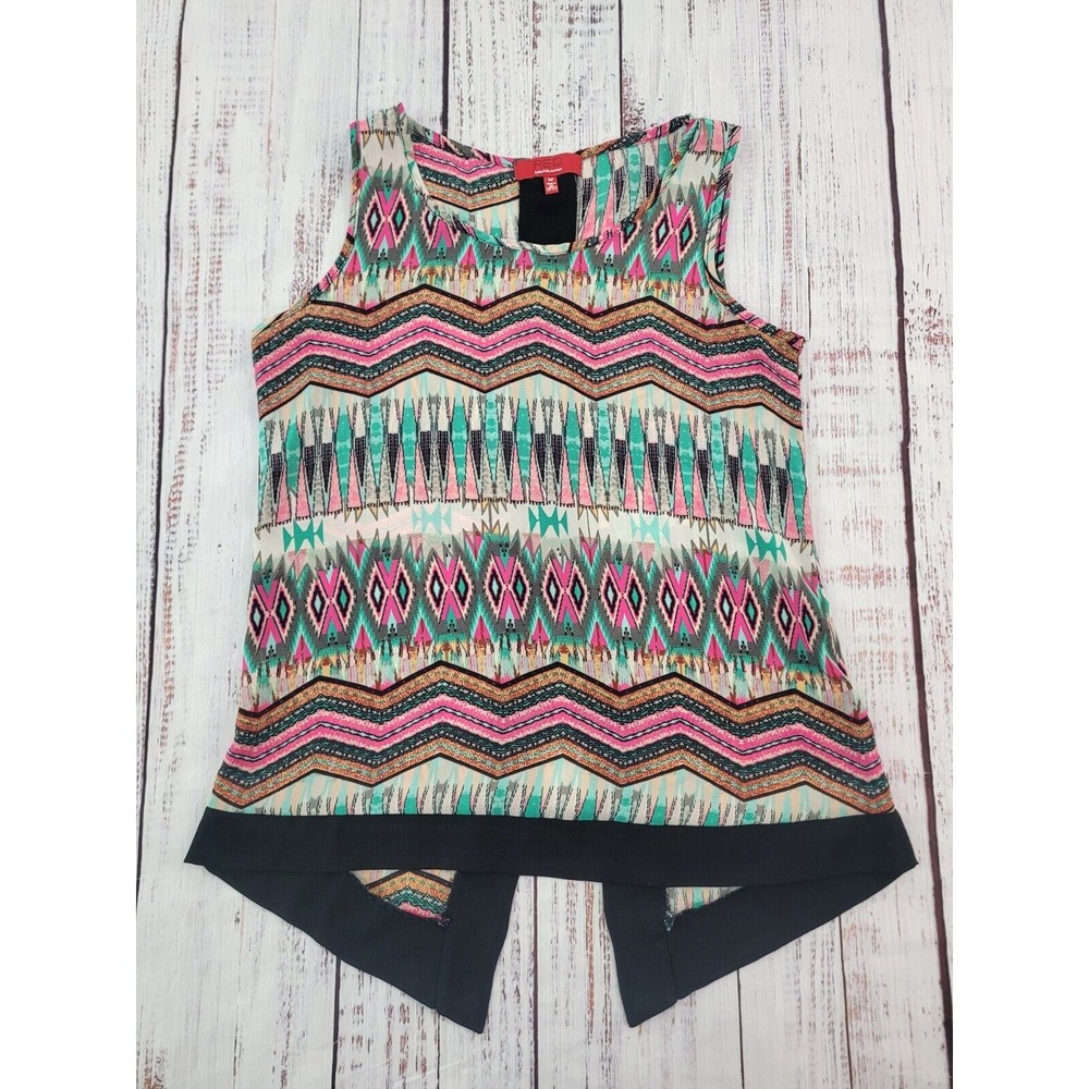 Red Saks Fifth Avenue Aztec Print Split Back Sleeveless Top Women's S